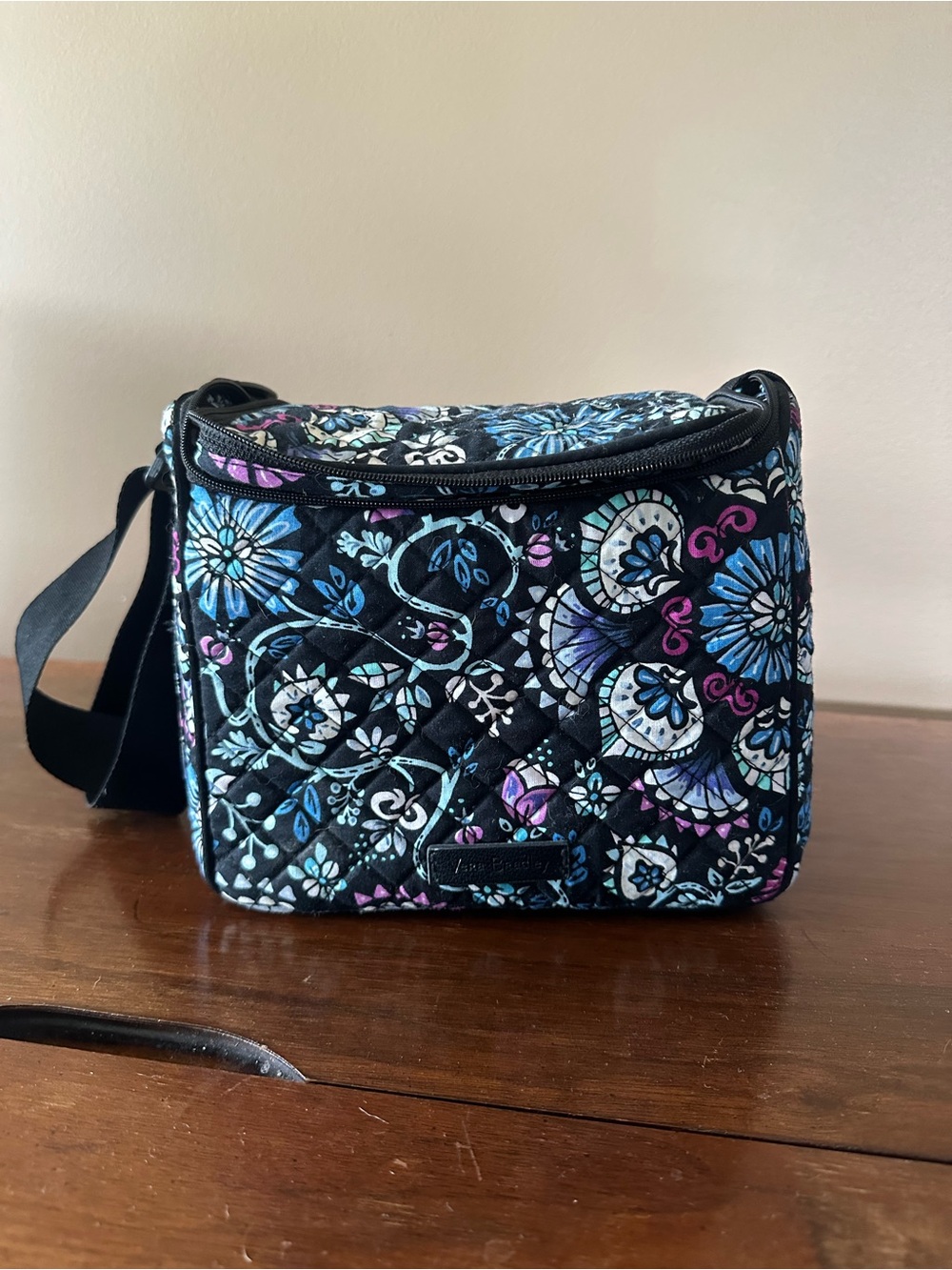 Quilted Floral Crossbody Bag in Black and Blue